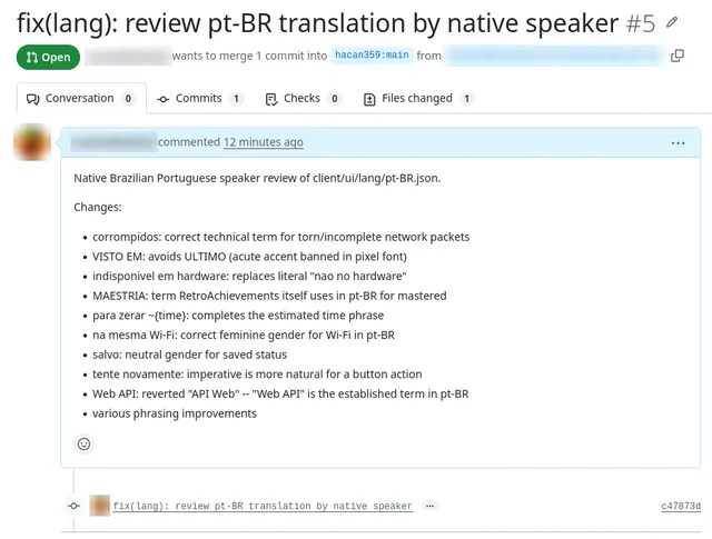 Print do PR aberto no github com minha contribuição